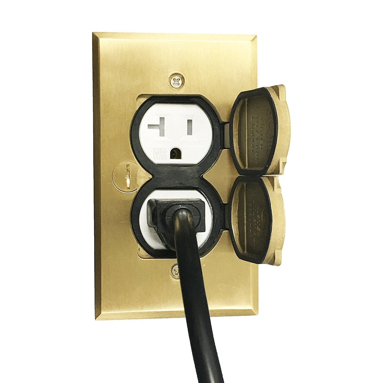 ENERLITES floor box installed in wood floor offers convenient power access