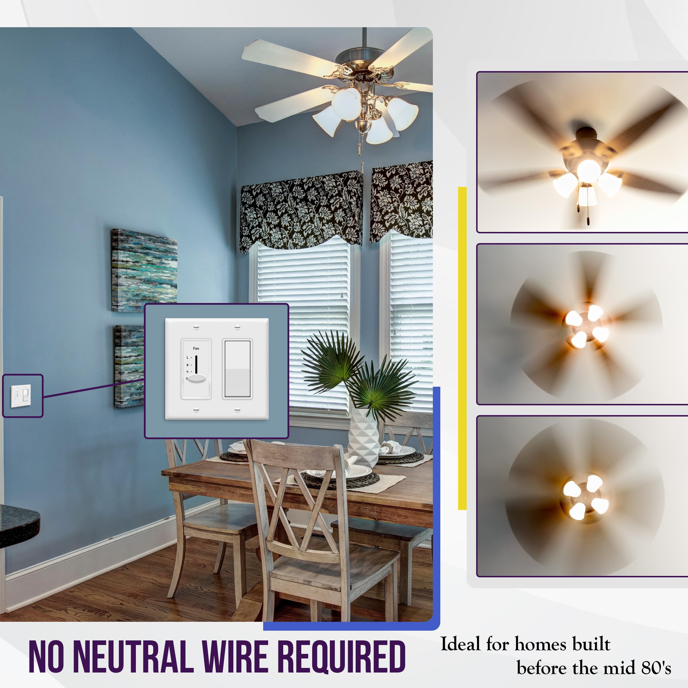 Enerlites no-neutral-wire-required design simplifies wiring in standard homes for easier upgrades.