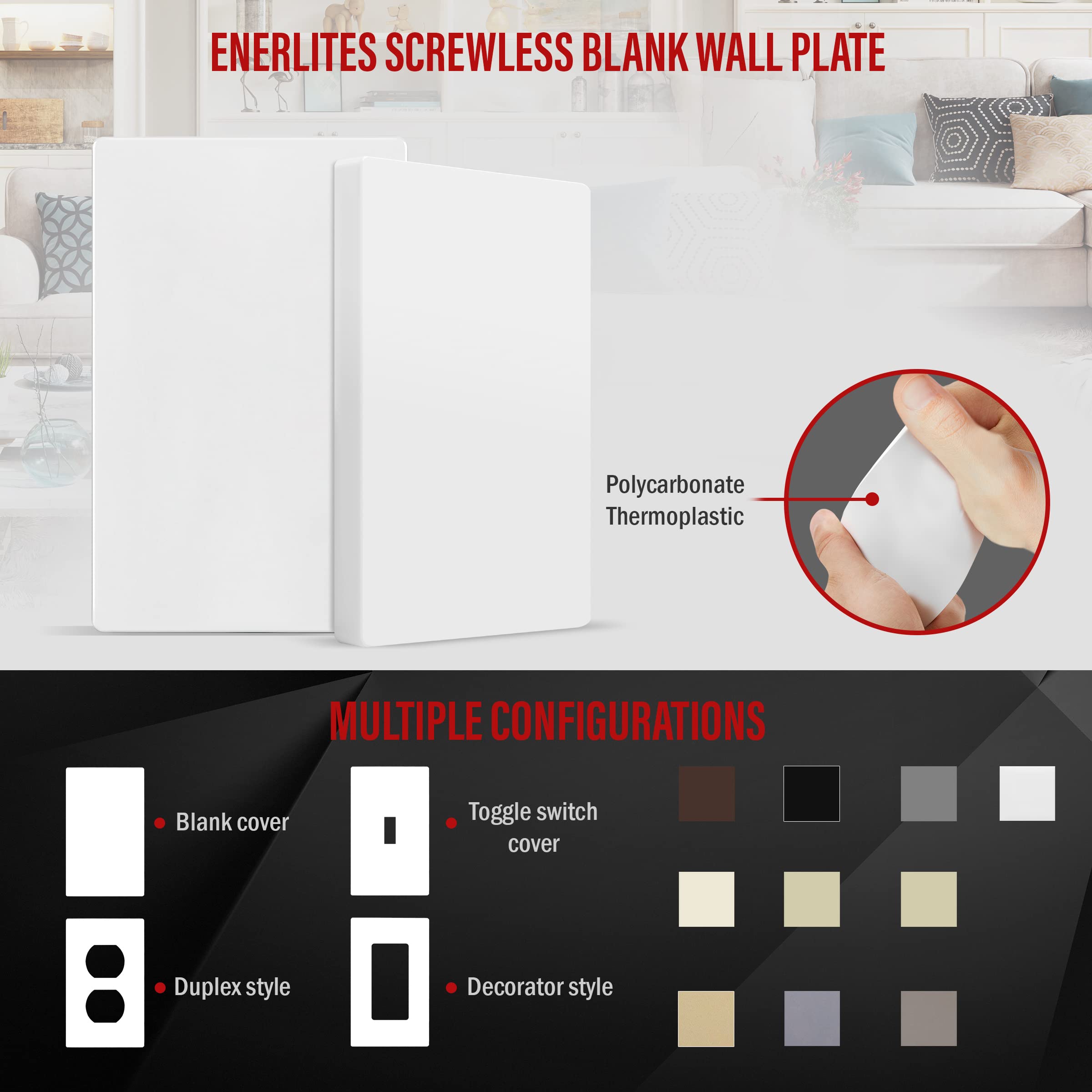 Enerlites blank wall plate 1-gang standard size fits most outlets.