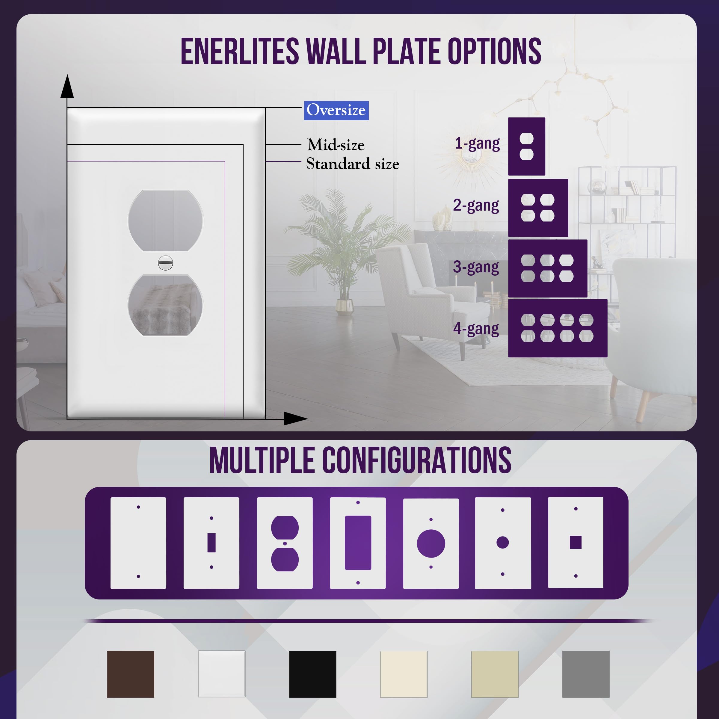 Enerlites wall plate with painted screws included for seamless matching.