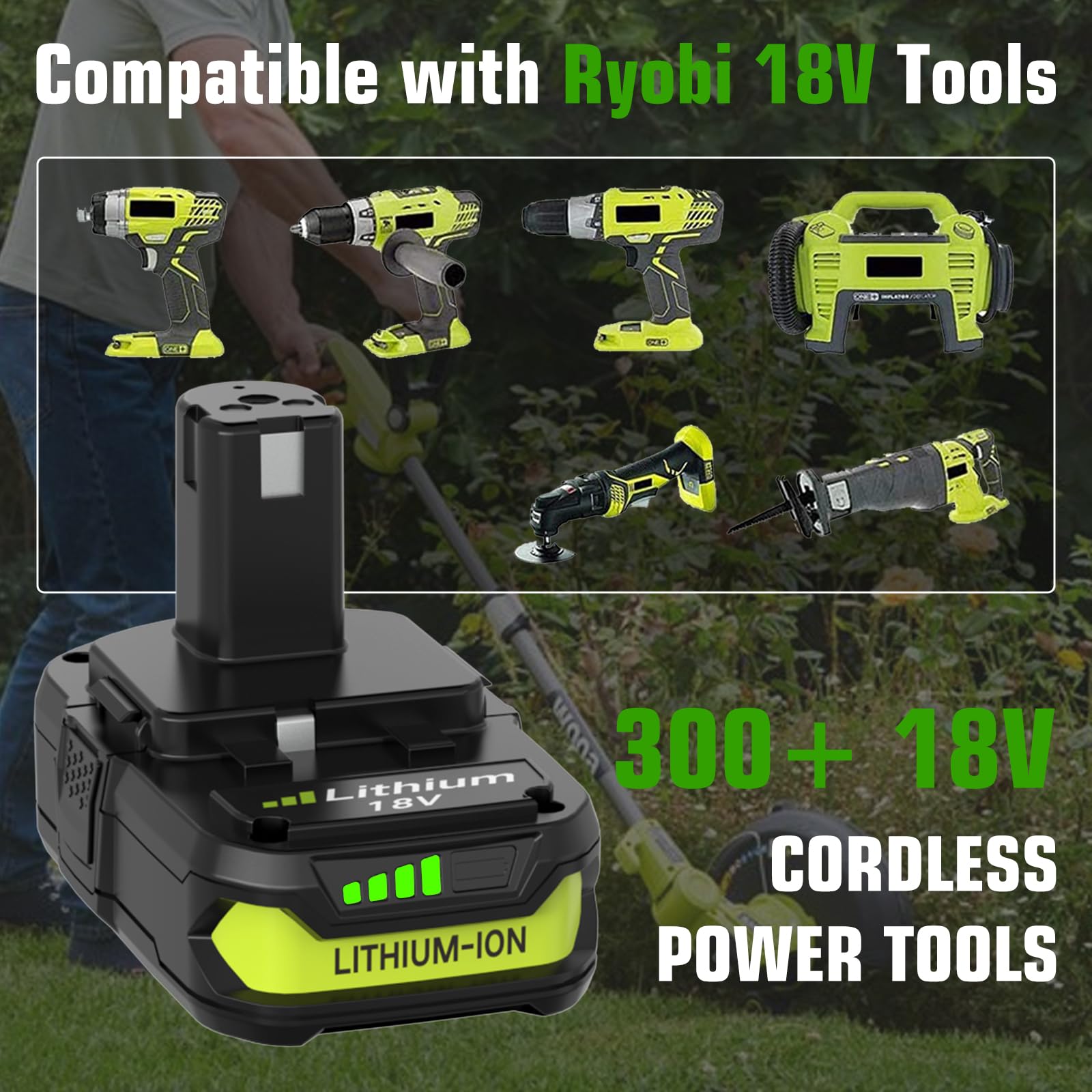 Enermall 3600mAh P105 battery for Ryobi 18V, lightweight and reliable