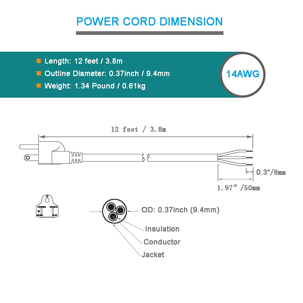 enersystec heavy-duty 120V cord suitable for appliances and tools