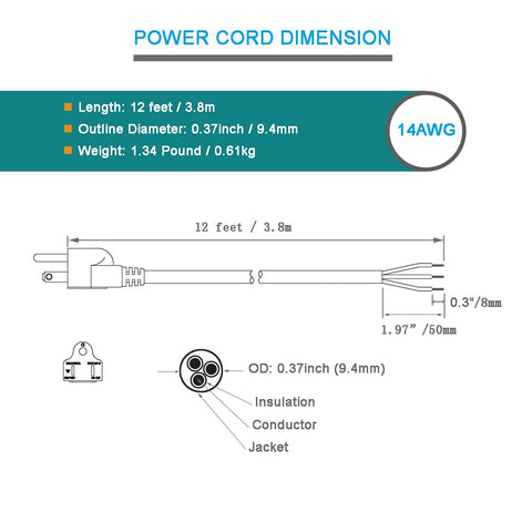 enersystec heavy-duty 120V cord suitable for appliances and tools