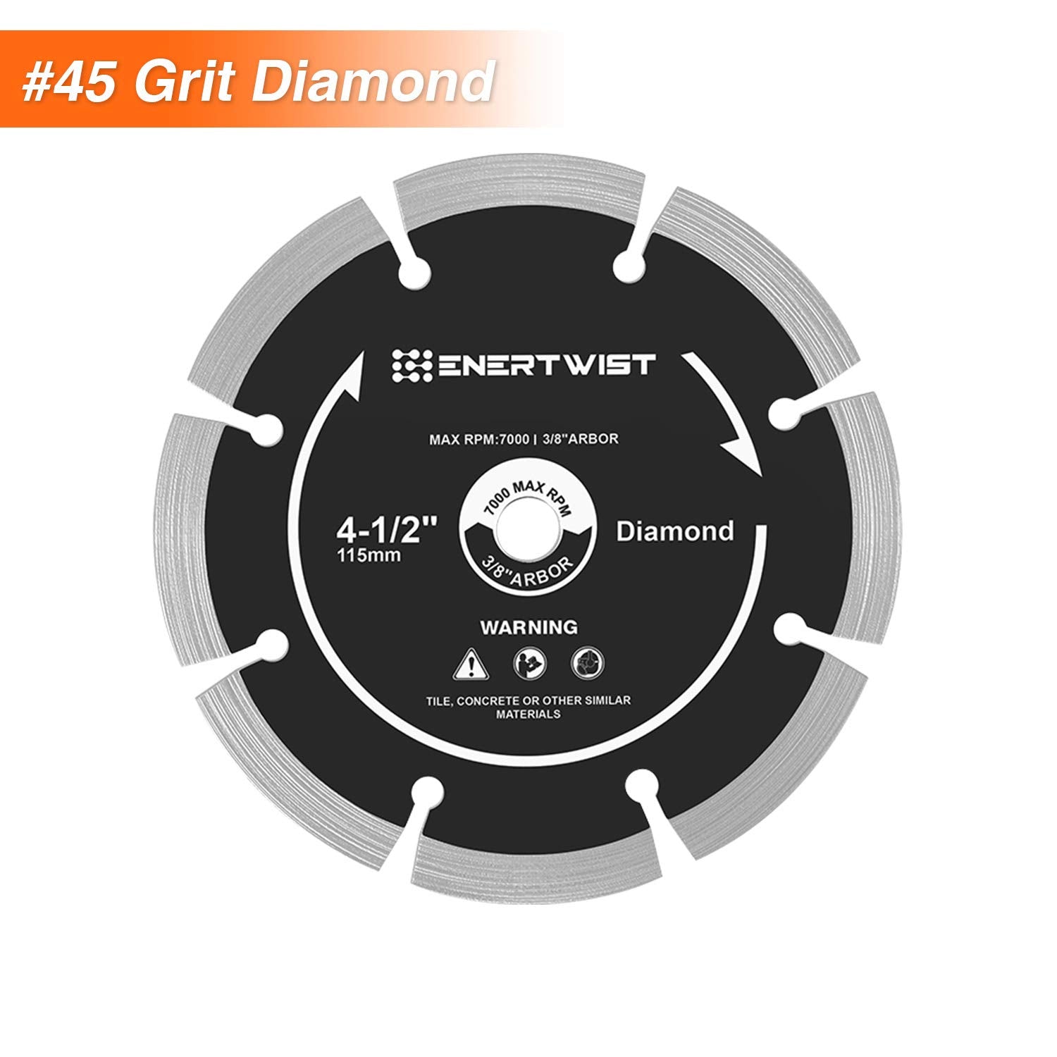 ENERTWIST 4-1/2 inch diamond tile blade closeup showing segmented edge for tile cutting