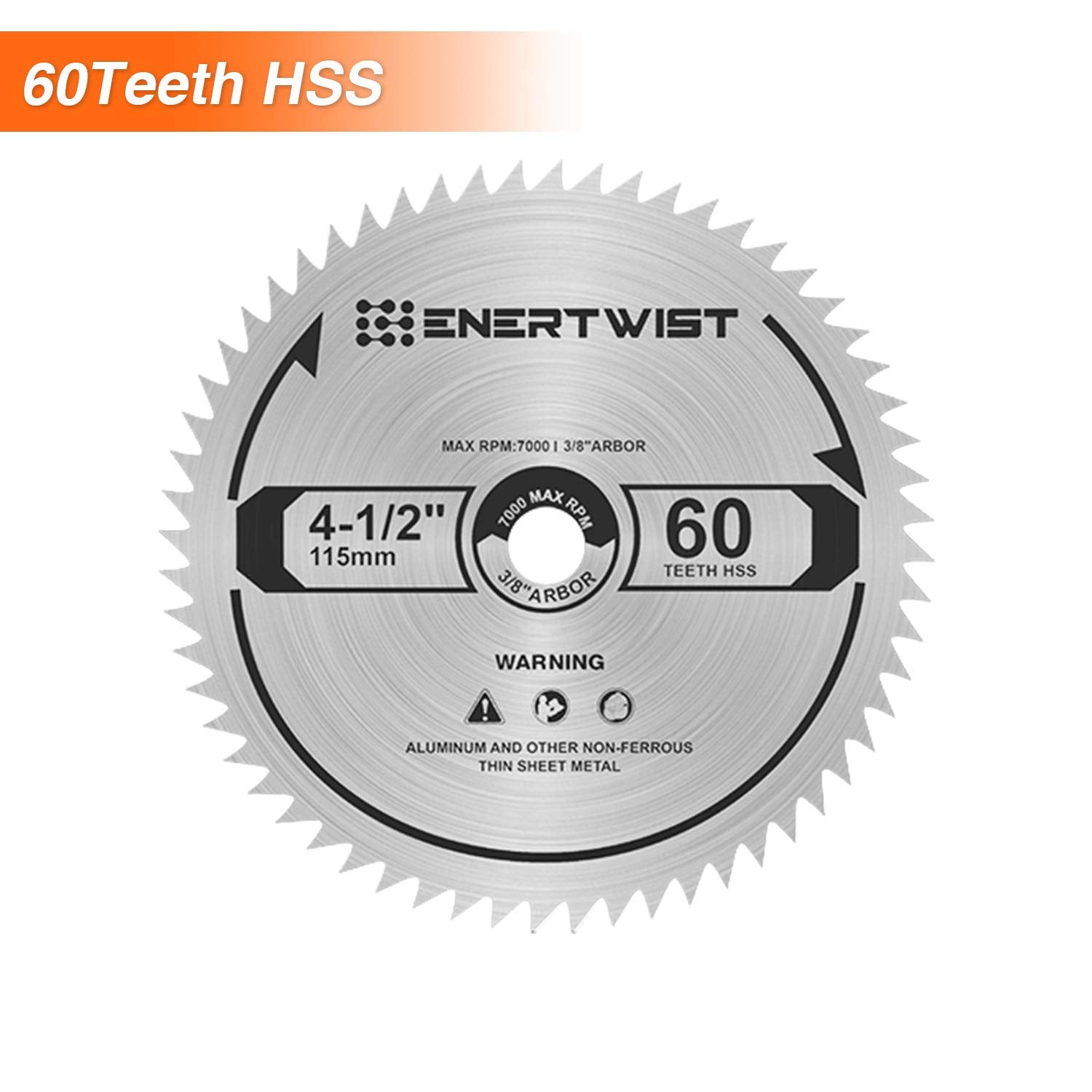ENERTWIST 4-1/2 inch metal cutting blade HSS 60T closeup for fast smooth cuts in metal and plastic
