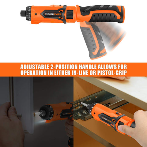 Enertwist dual-position handle offers comfortable inline or pistol grip control.