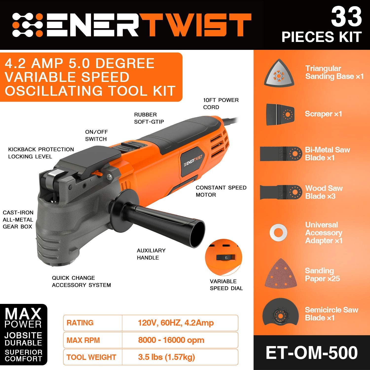 ENERTWIST ET-OM-500 accessory kit laid out for versatile projects and quick setup.
