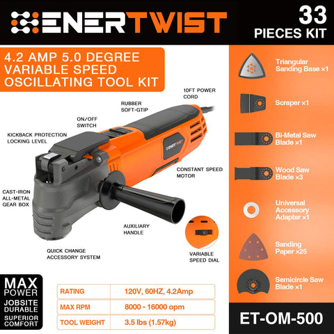 ENERTWIST ET-OM-500 accessory kit laid out for versatile projects and quick setup.