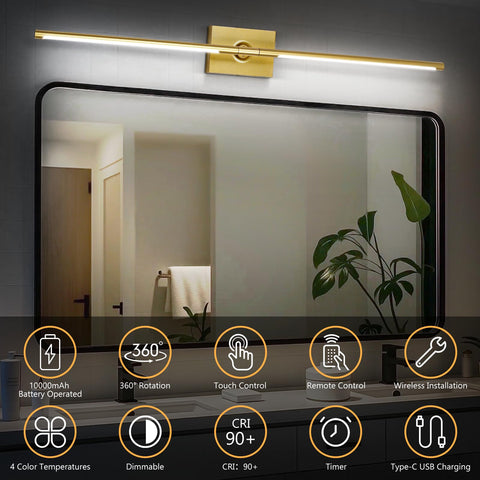 Eneru battery-operated wall sconce gold back view with clean mounting.