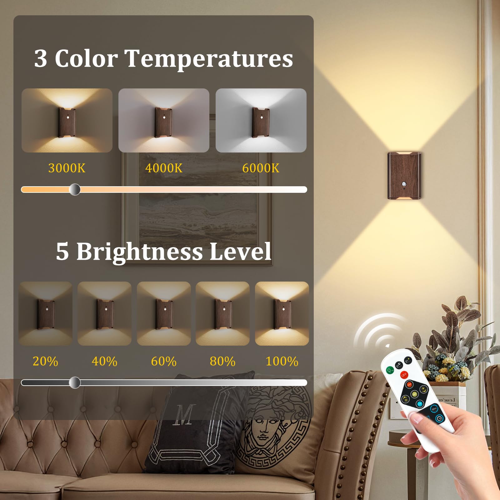 Eneru wall light offers 3000K, 4000K, and 6000K color temperatures