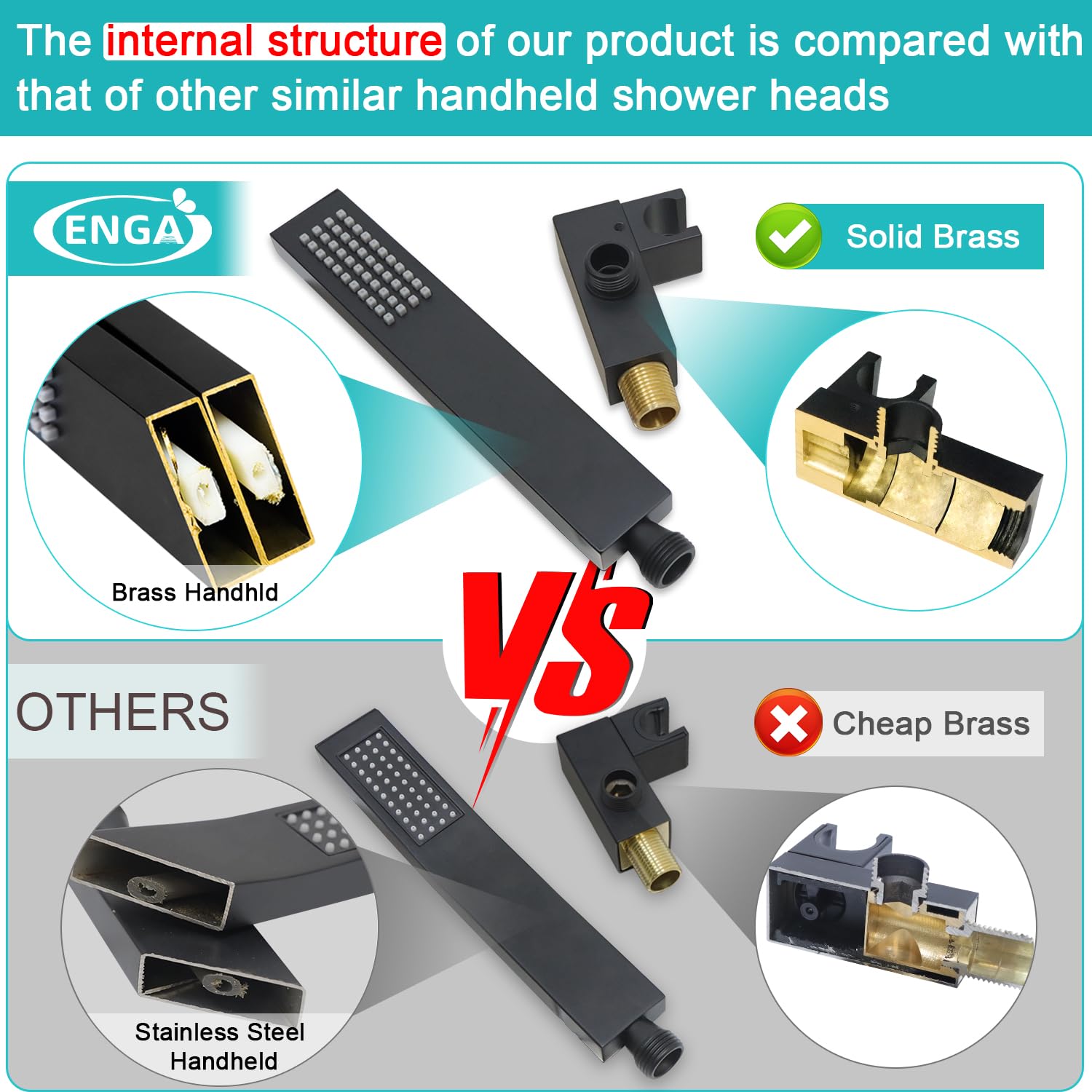 Enga brass shower holder attaches securely with adjustable angle for comfortable rinsing