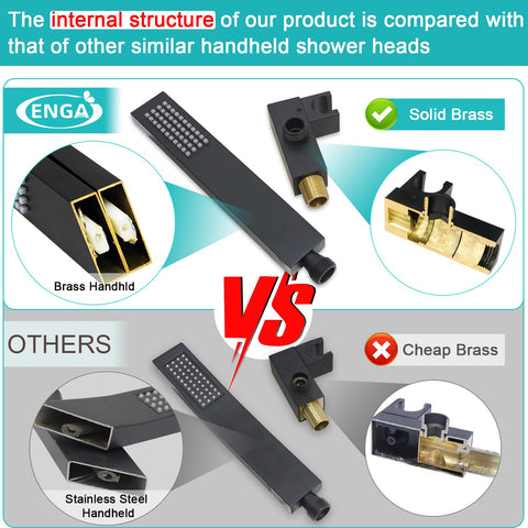 Enga brass shower holder attaches securely with adjustable angle for comfortable rinsing
