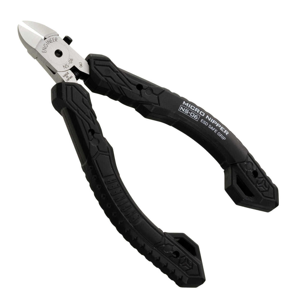 ENGINEER NS-06 compact side cutter with ergonomic ESD-safe grips for precise PCB tasks.