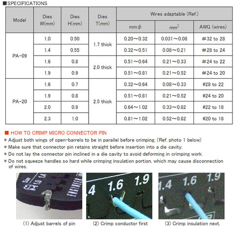 ENGINEER PA-09 1.4mm die width supports accurate crimping for narrow pitch parts