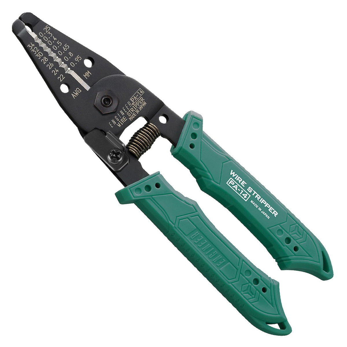 ENGINEER PA-14 professional wire stripper closeup edge for clean insulation removal.