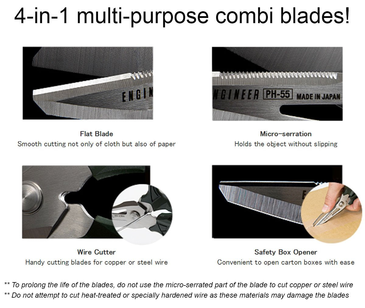 ENGINEER PH-55 flat-top blade enables smooth cloth and paper cuts.