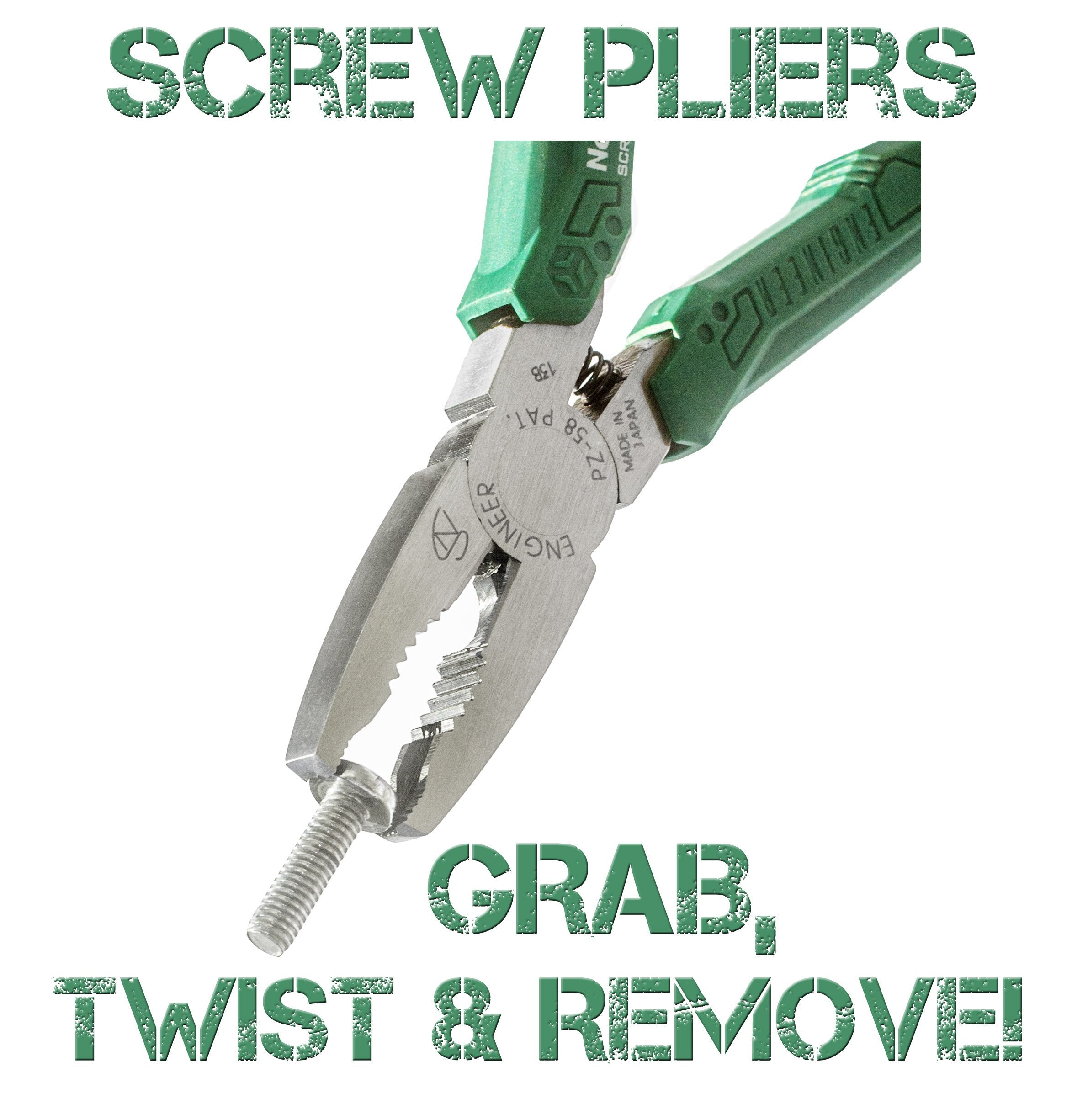 ENGINEER PZ-58 non-slip jaws firmly grip a rusted screw for reliable extraction.
