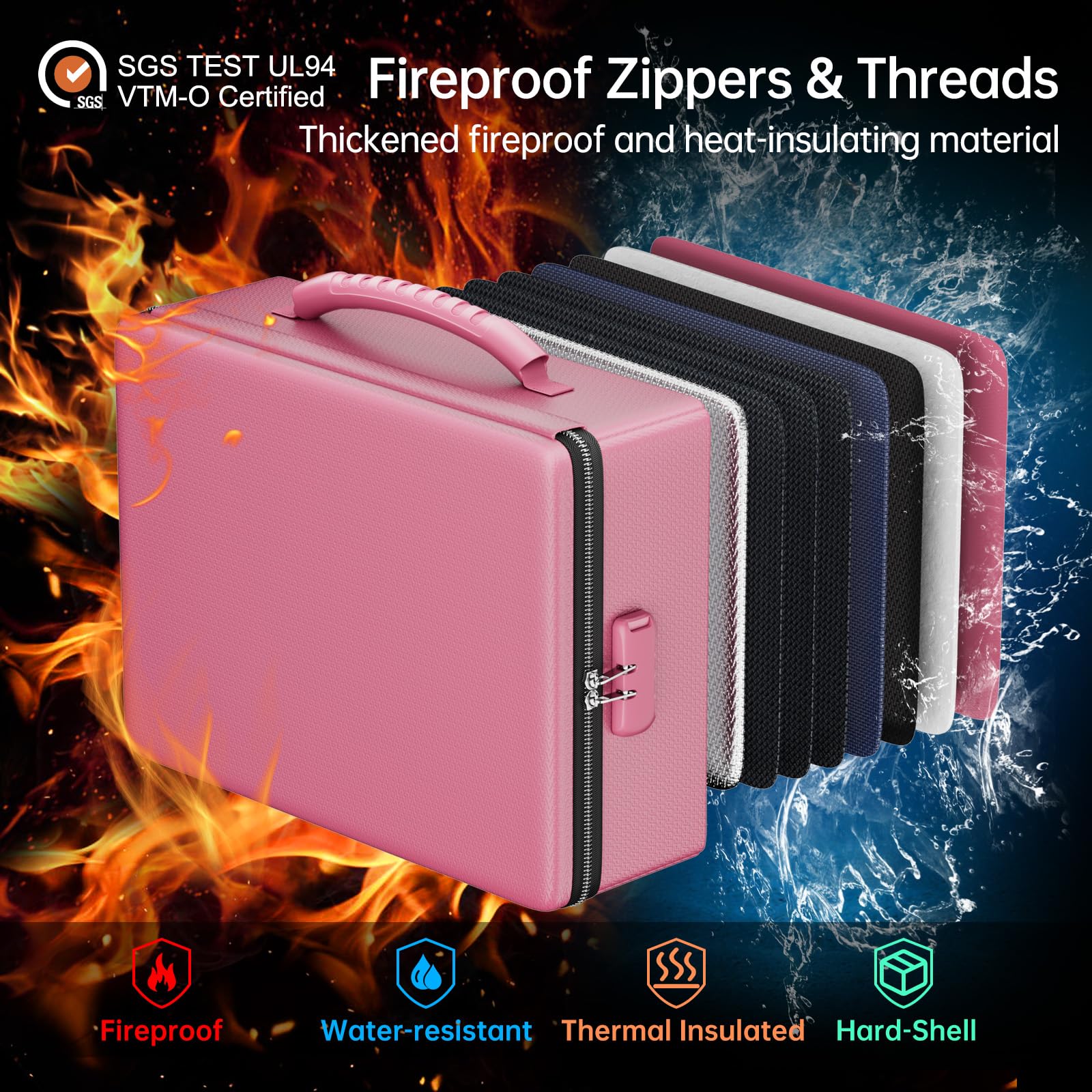 ENGPOW fireproof box interior layout showing multi-pocket organization