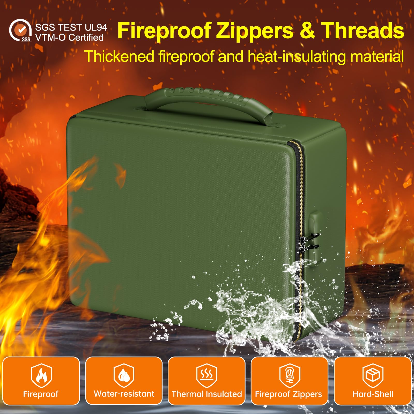 ENGPOW fireproof box sturdy lock for added item security during transport.
