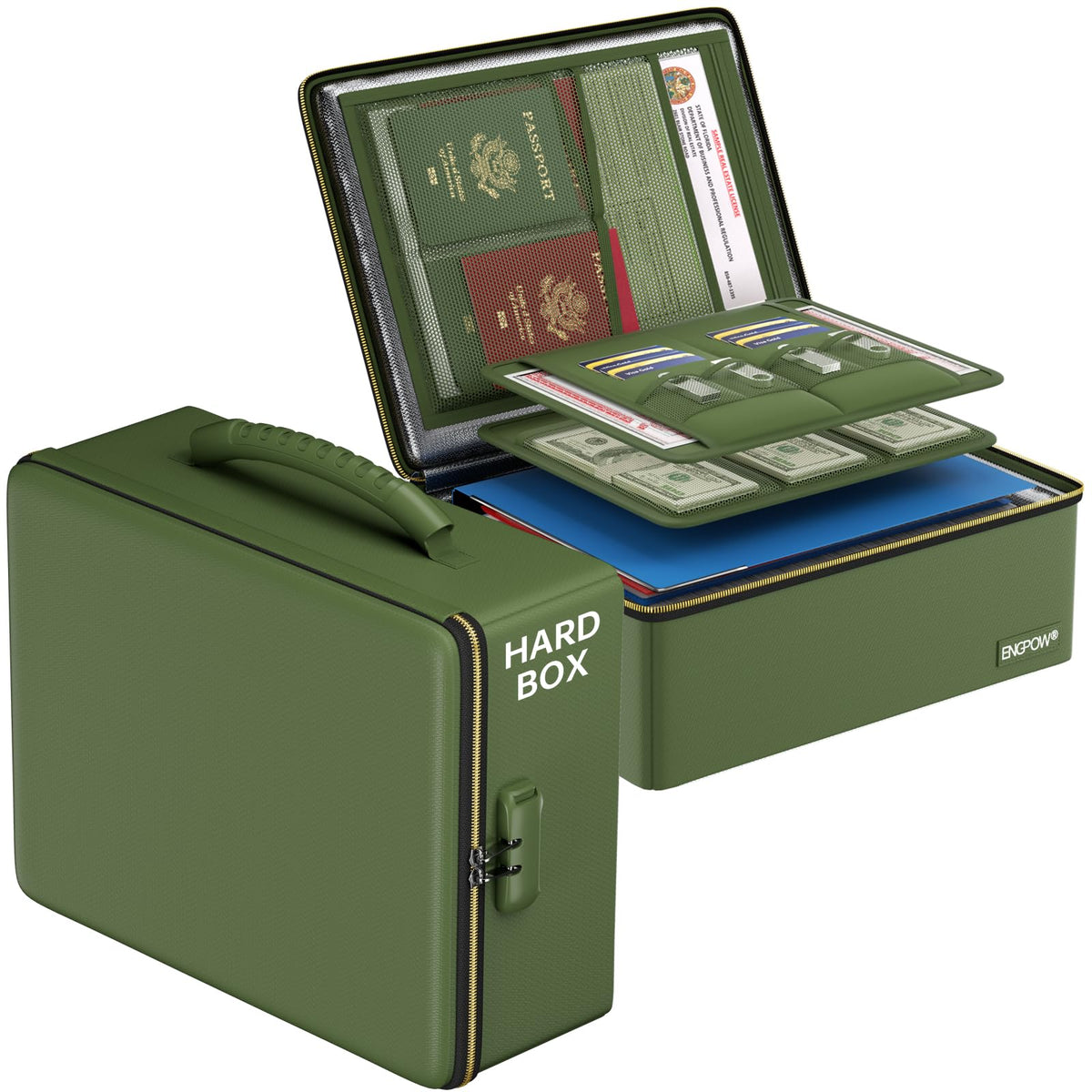 ENGPOW fireproof box material closeup showing reinforced insulation for durable protection.