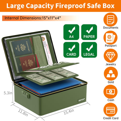 ENGPOW fireproof box mesh pockets help separate cash, cards, and USB drives.