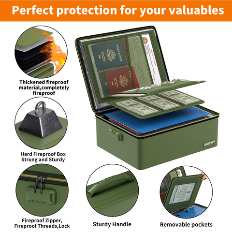 ENGPOW fireproof box portable handle for grab-and-go convenience.