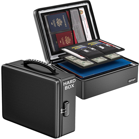 ENGPOW Fireproof Document Box front view highlighting robust build for reliable protection.