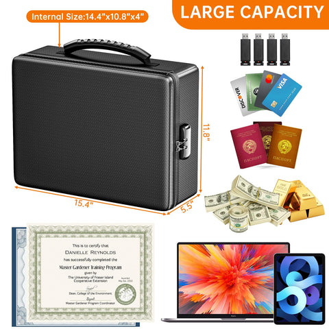 ENGPOW Fireproof Box open with mesh pockets showcases versatile storage options for papers and cards.