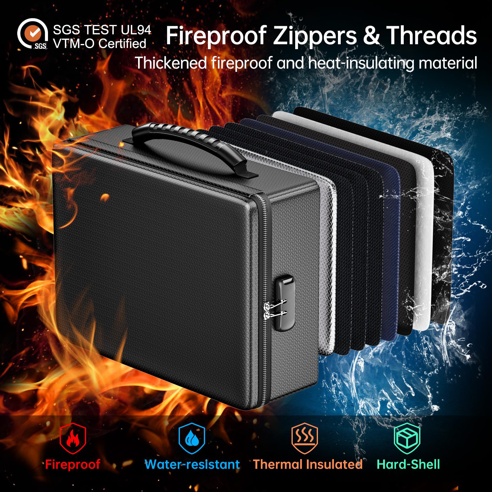 ENGPOW Fireproof Box closed with lock demonstrates secure storage for valuables.
