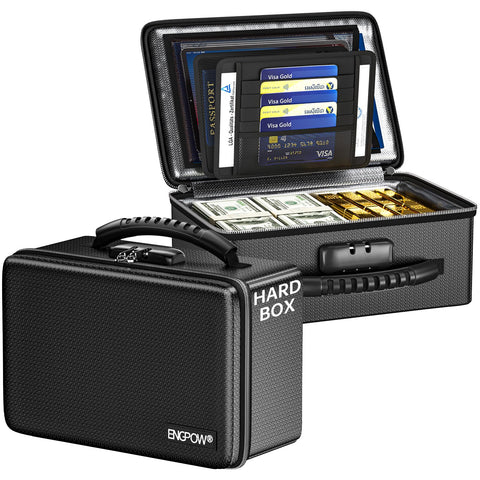 ENGPOW Fireproof Money Box front view showing compact protection for valuables
