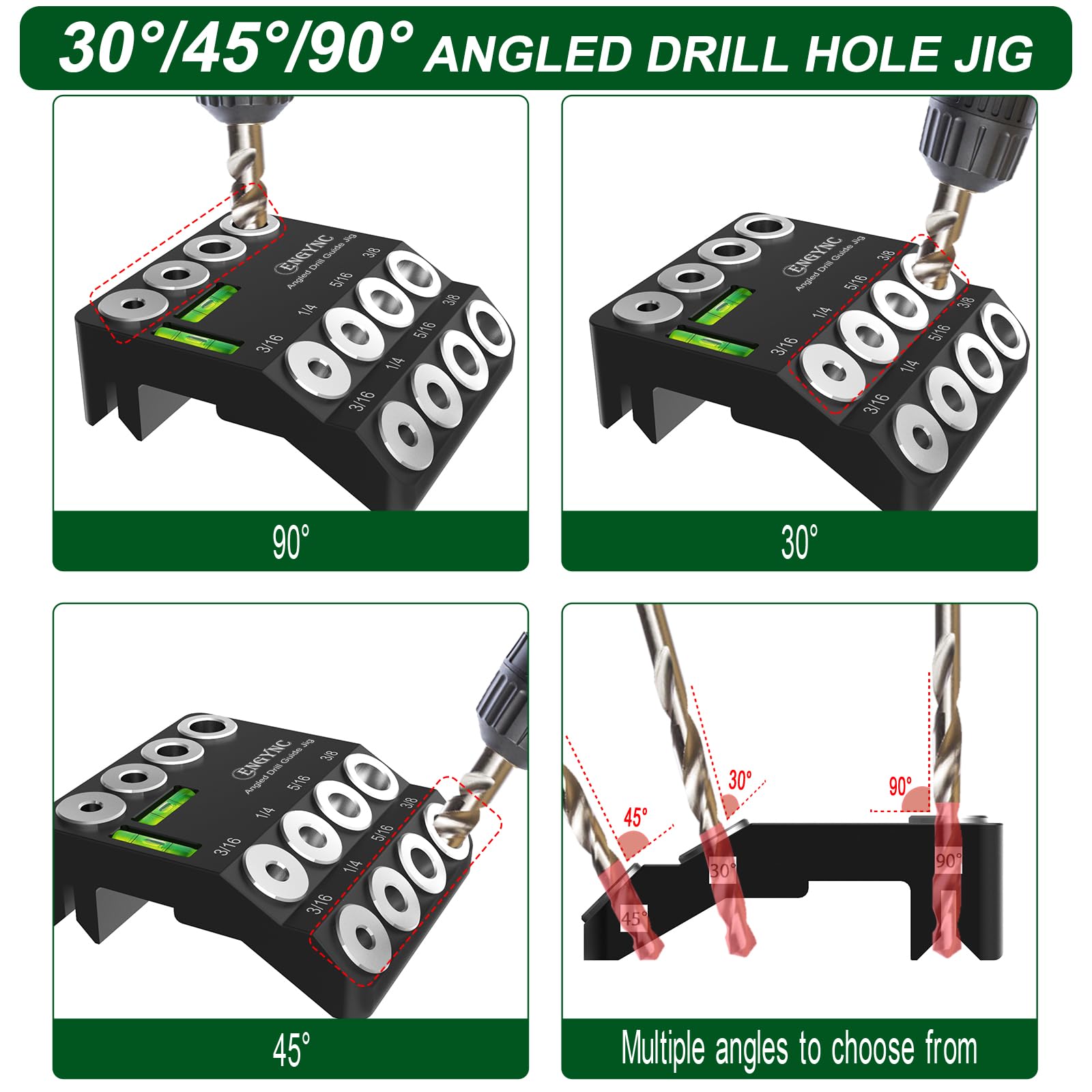 ENGYNC four-sizes drill guide supports common bore diameters