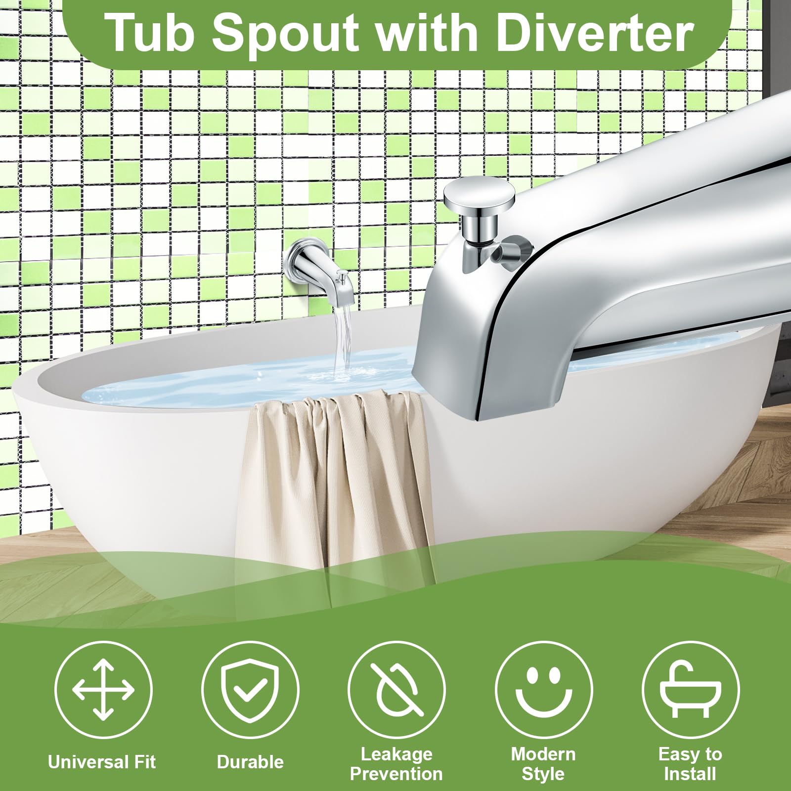Enhon chrome tub spout with adapters for flexible install
