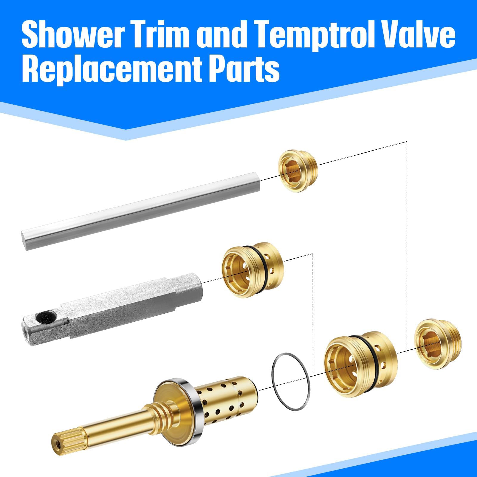 Enhon valve rebuild package includes spindle, seats, and washer for DIY tub/shower repair