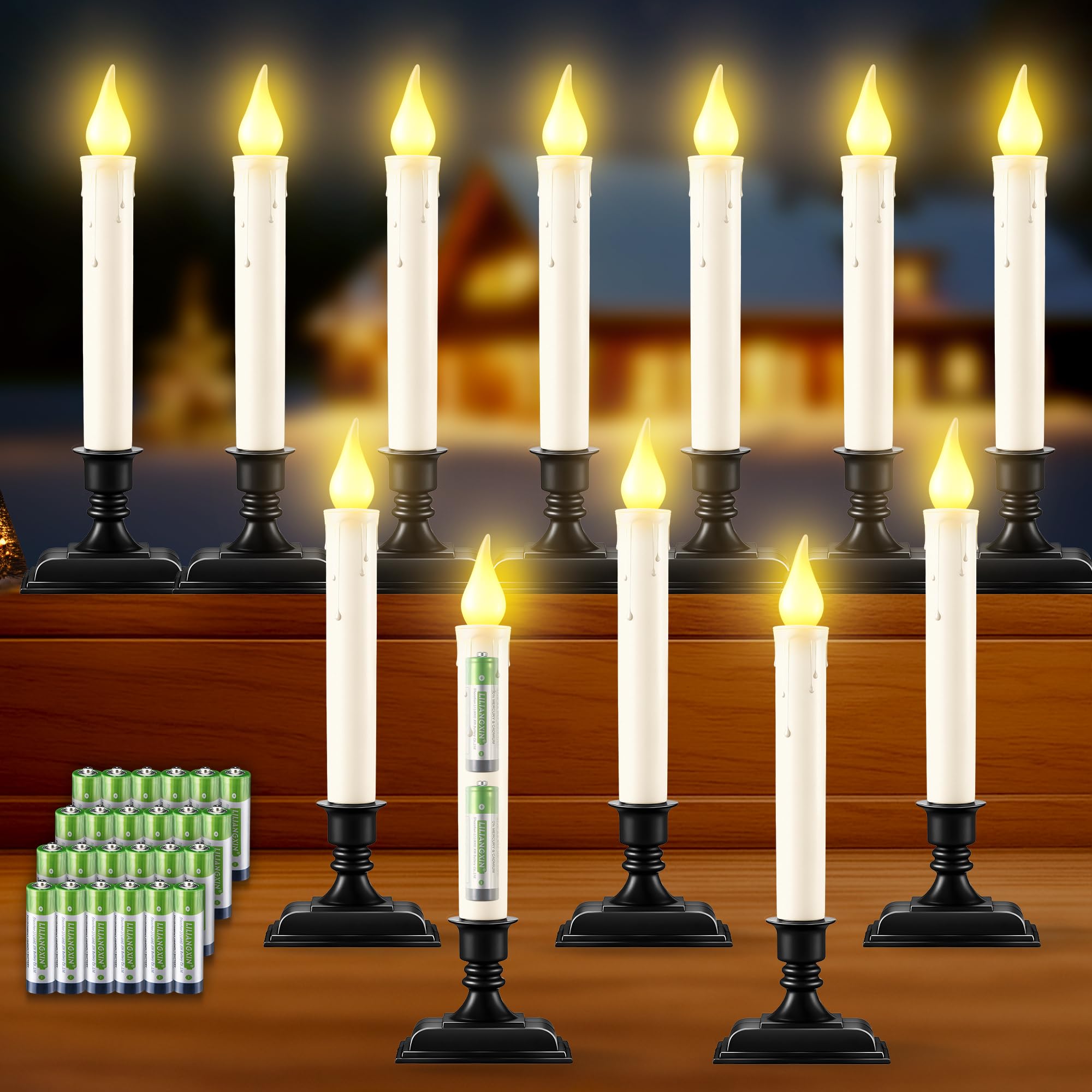 Enhon 12-pack LED window candles with dusk-to-dawn sensor for automatic, hands-free illumination.
