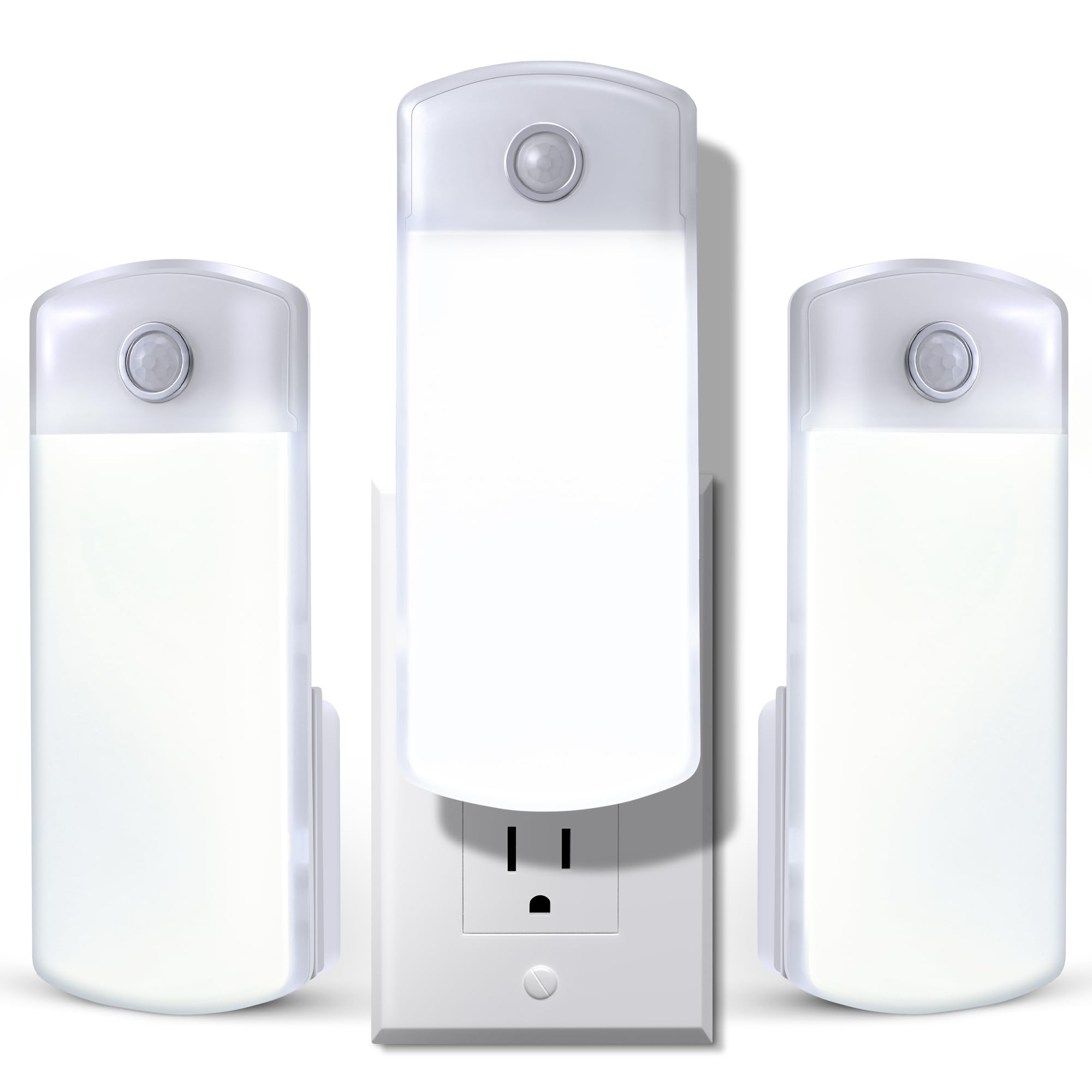 Enhon 3-pack LED power failure light plugged in front view for home use.