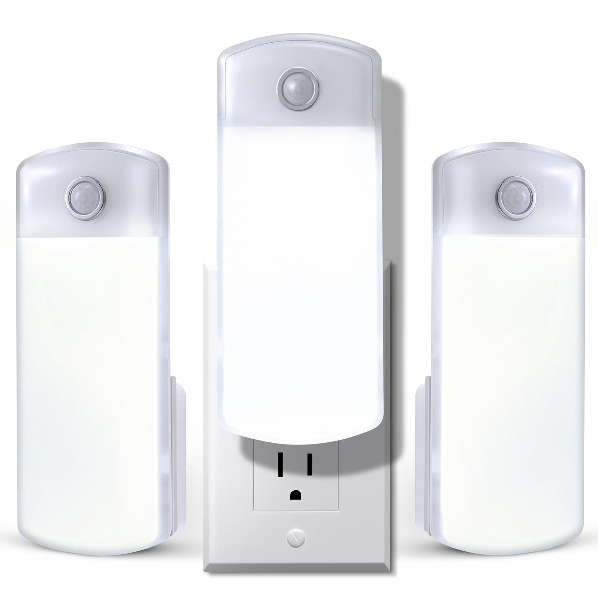 Enhon 3-pack LED power failure light plugged in front view for home use.
