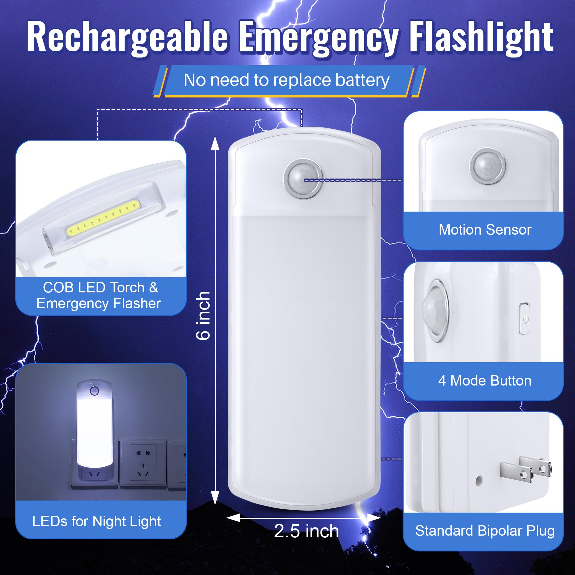 Enhon plug-in design keeps a ready light in standard outlets for quick use.