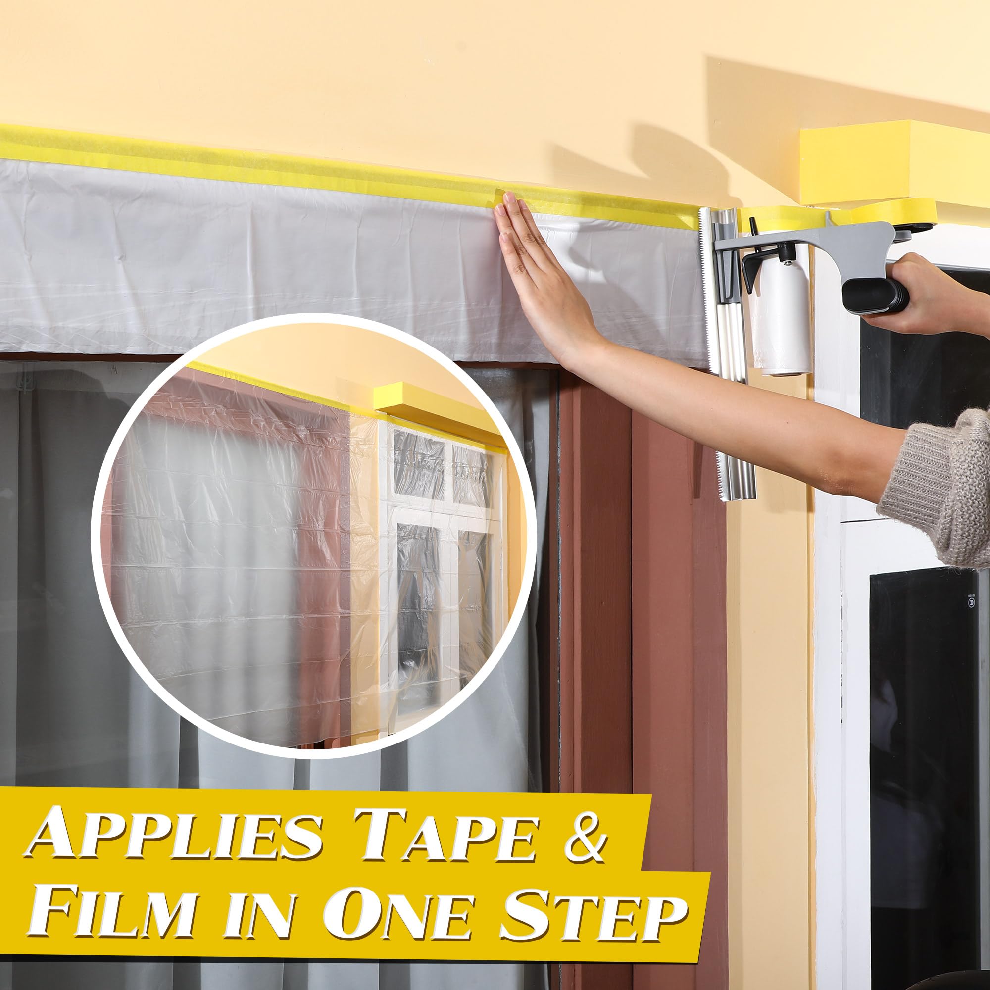 Baseboards, trims, fixtures and windows masked with Enhon kit