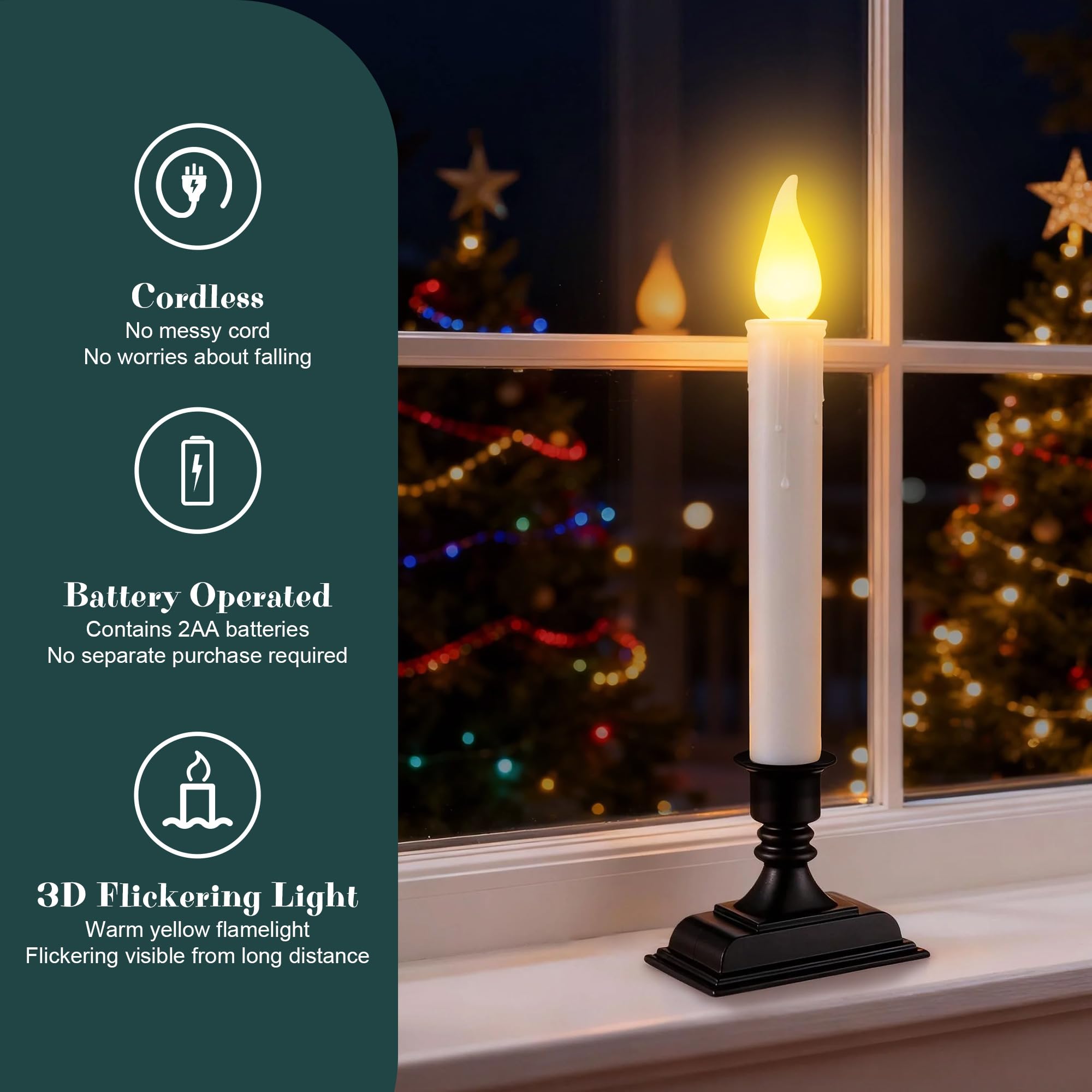 Enhon battery-operated candles include AA batteries for immediate use and extended ambient light.