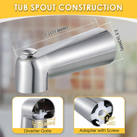 Enhon brushed-nickel finish tub spout adds rust-resistance and style.