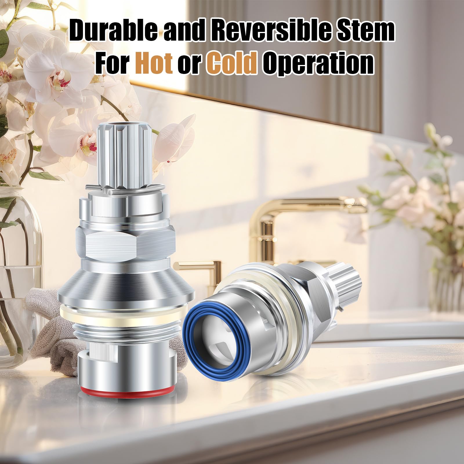 Enhon reversible 1/4-turn cartridge enables quick hot or cold orientation.