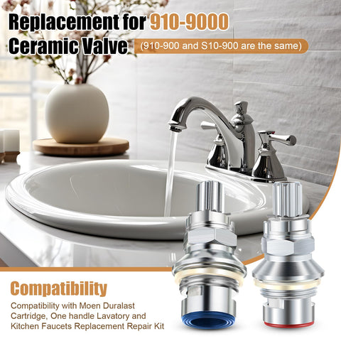 Enhon two-handle lavatory faucet cartridge improves leak prevention and smooth operation.