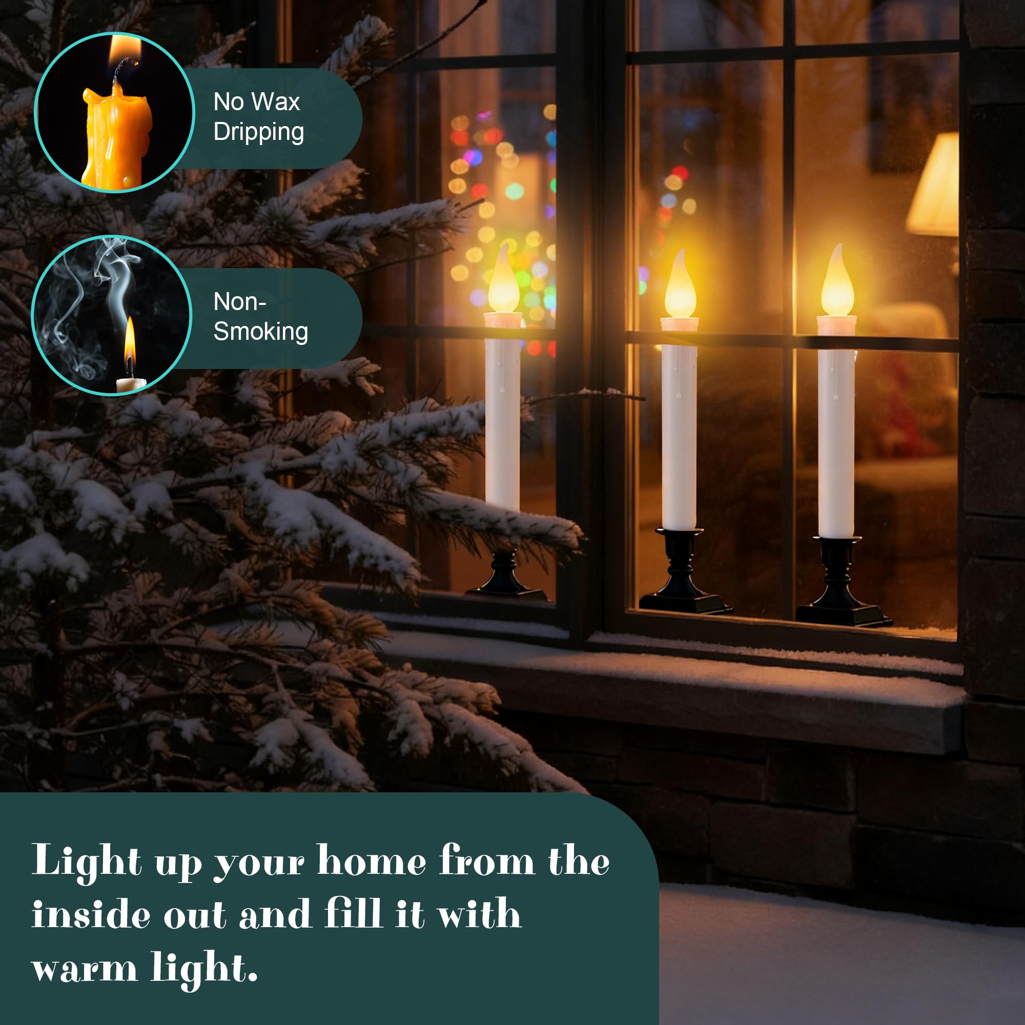 Enhon Christmas window decor provides a soft amber glow for cozy holiday ambiance.