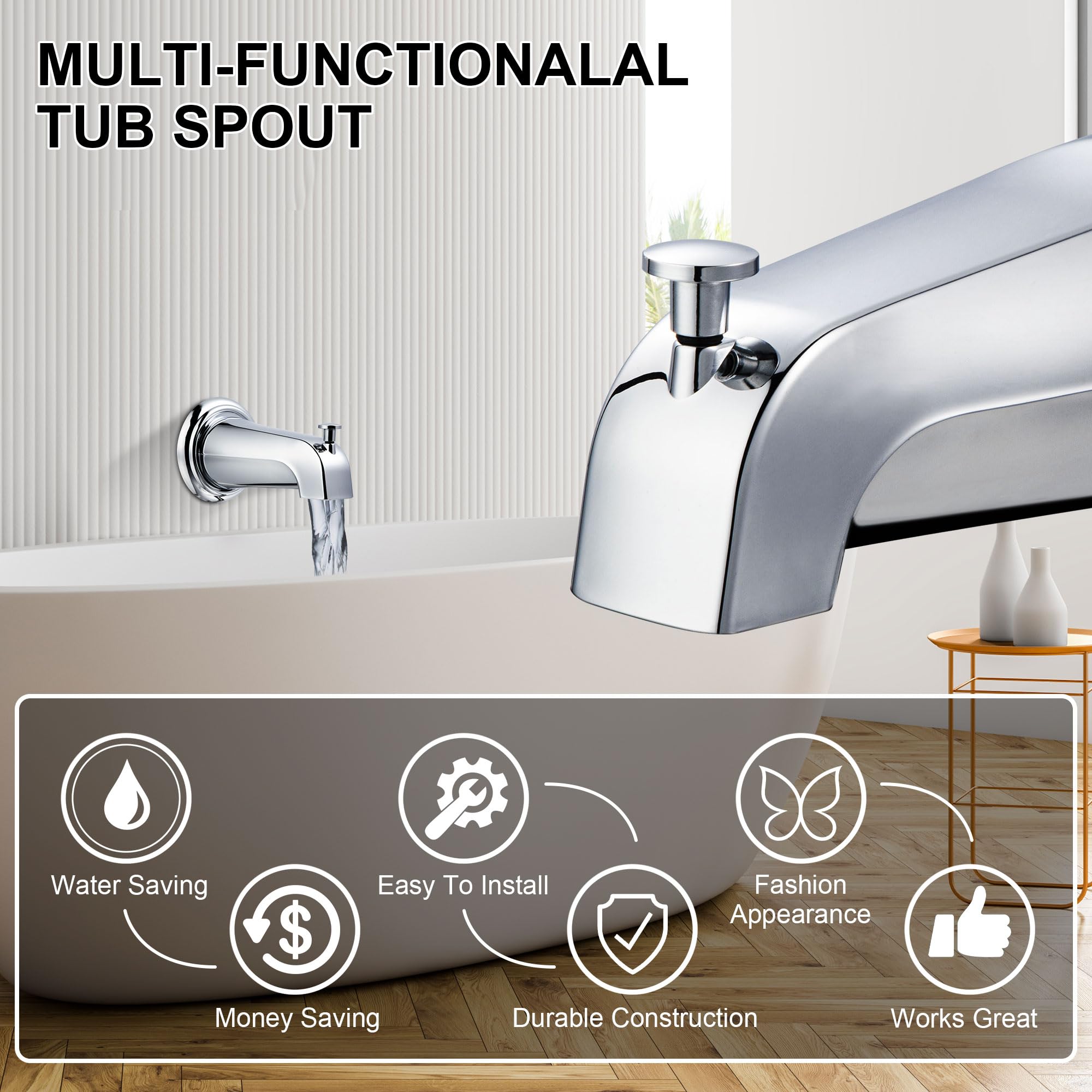 Enhon chrome diverter spout offers durable metal construction