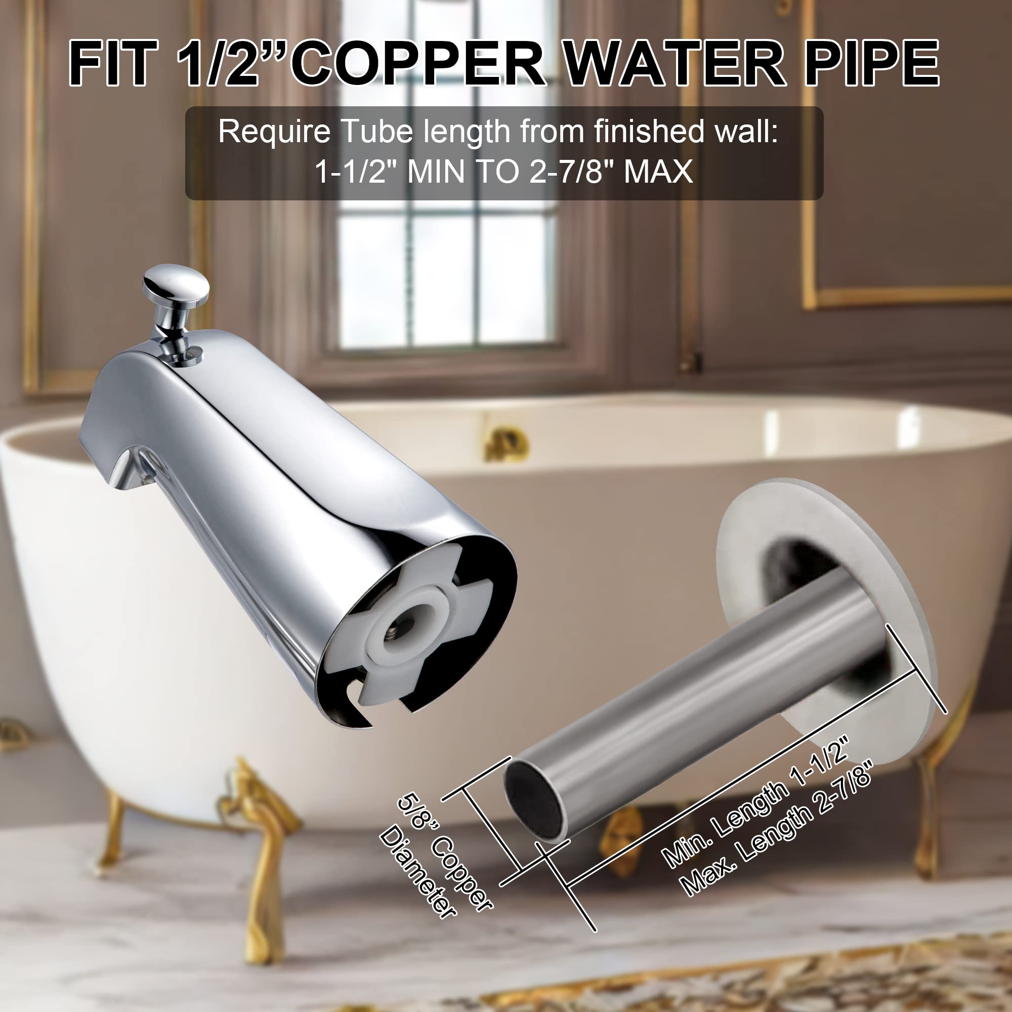 Enhon chrome finish diverter tub spout adds durable shine