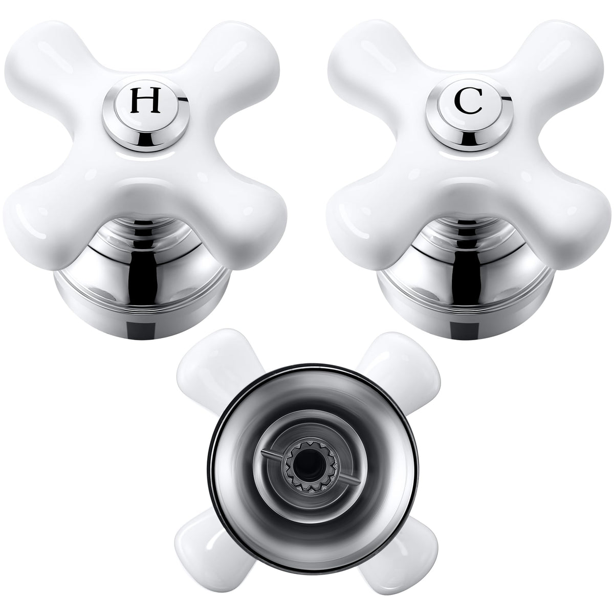 Enhon cross-arm handle set in chrome and white for Price Pfister showers; upgrade ready.