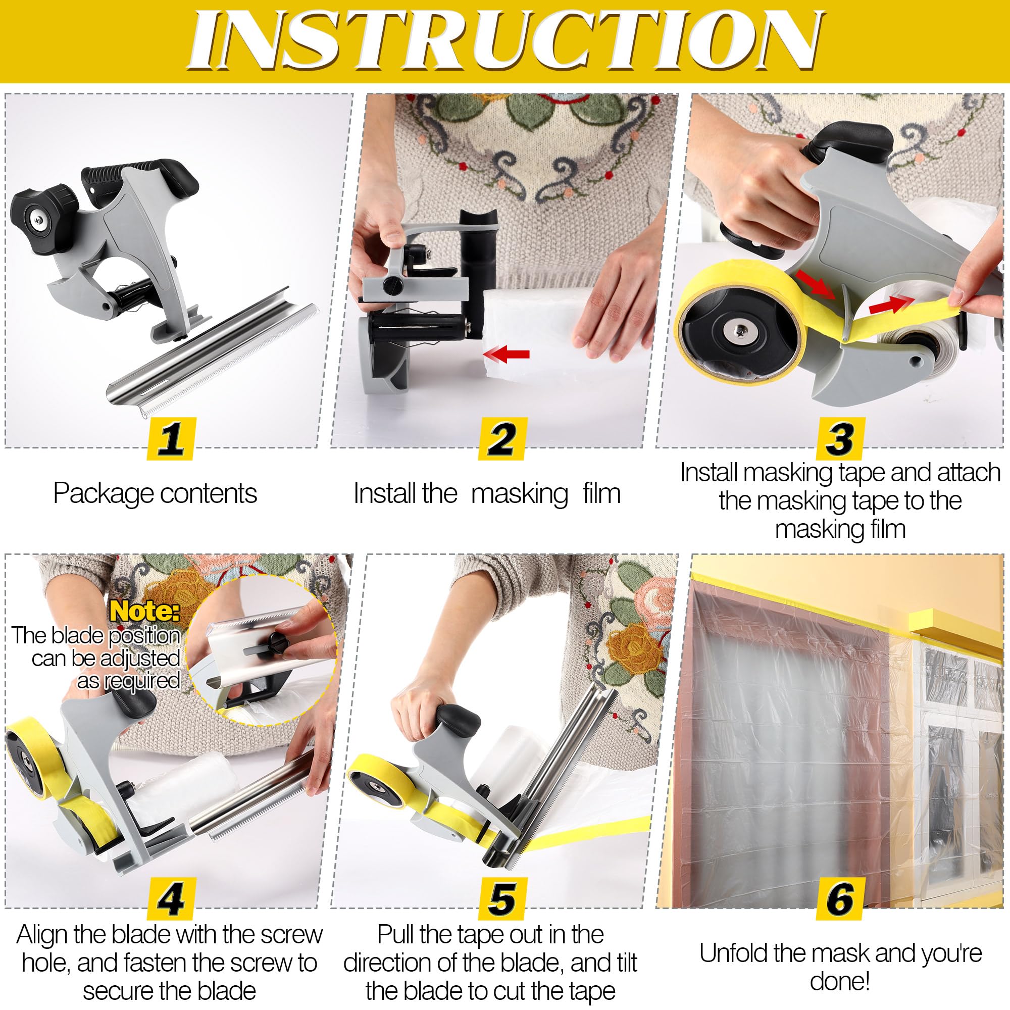 Enhon tape dispenser demonstrating compatibility with 9 and 12-inch blades