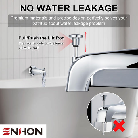 Enhon diverter tub spout chrome finish enables easy shower-to-bath switching
