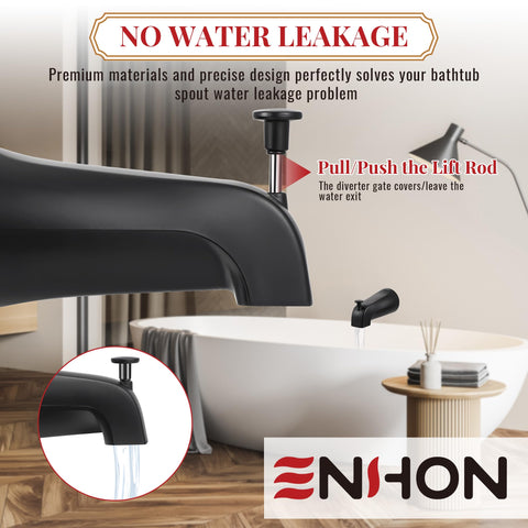 Enhon tub spout installation close-up showing set screw access