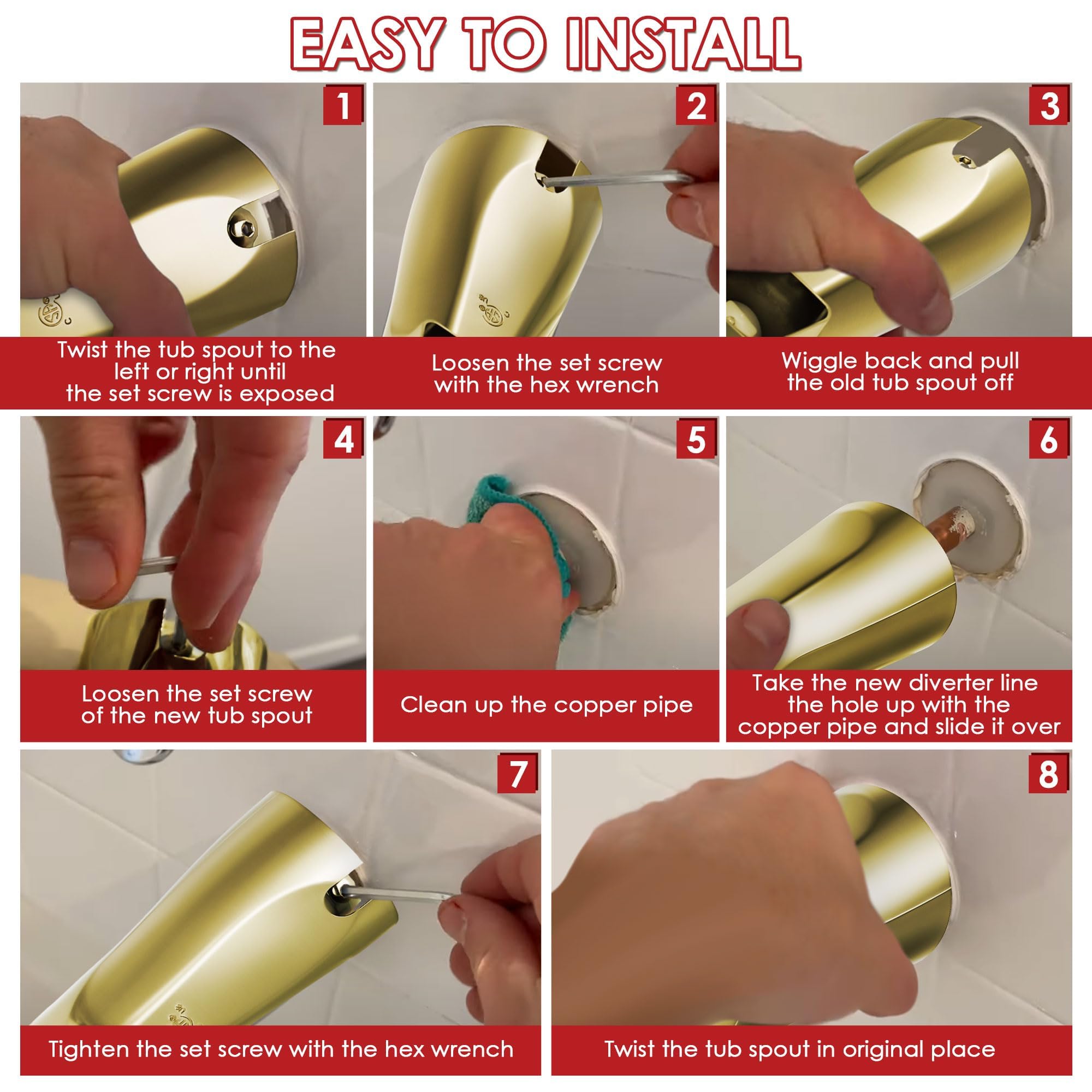 Enhon hex wrench included diverter tub spout for secure Kohler installation